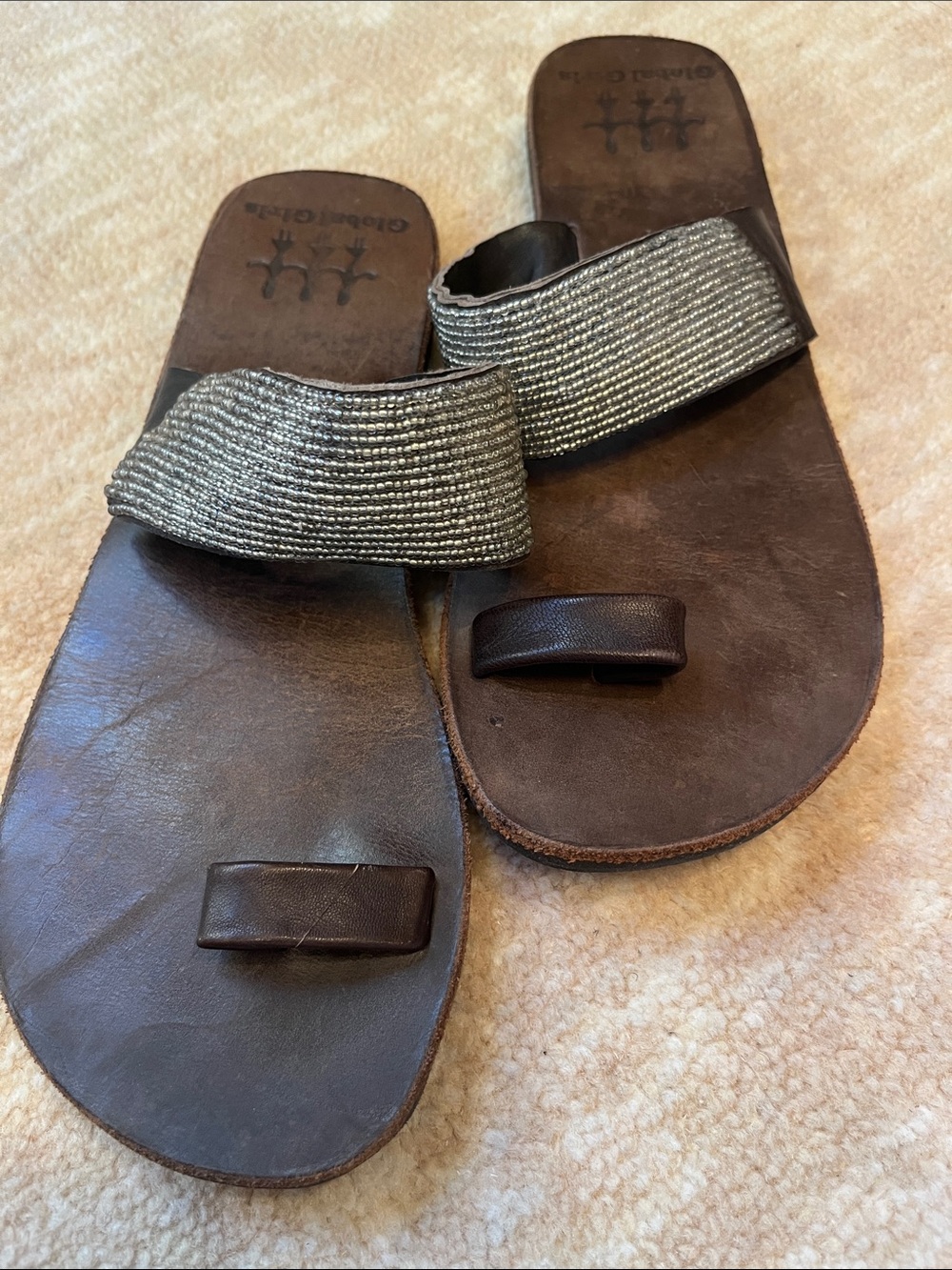 Bed Stu Women’s Silver-Accent Brown Leather Slide Sandals